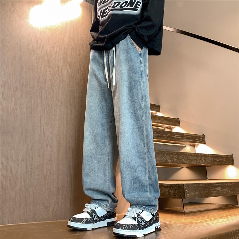 1港风复古高腰抽绳牛仔拖地大码M-5XL直筒牛仔裤男NZ77718P30控49，男装牛仔裤，星座226-2