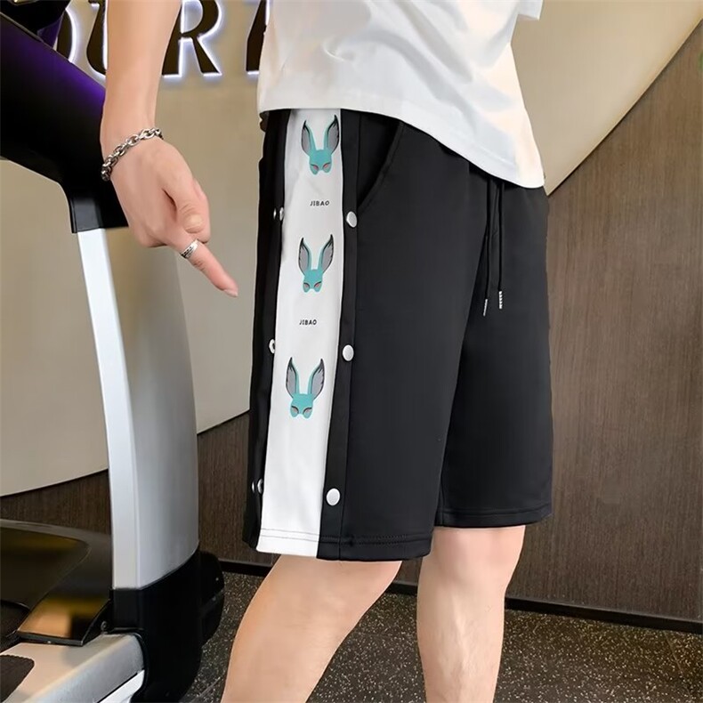 夏季男士休闲百搭松紧腰运动短裤INS港风拼接宽松直筒五分裤6606,男装牛仔裤,星座1116A-2（原606A-1）