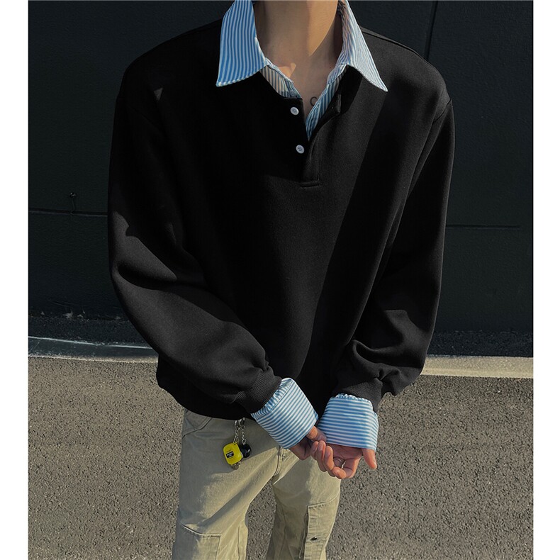 25春上新假两件韩版衬衫领卫衣长袖翻领外套上衣男H1050特P48，男装卫衣，电商A341