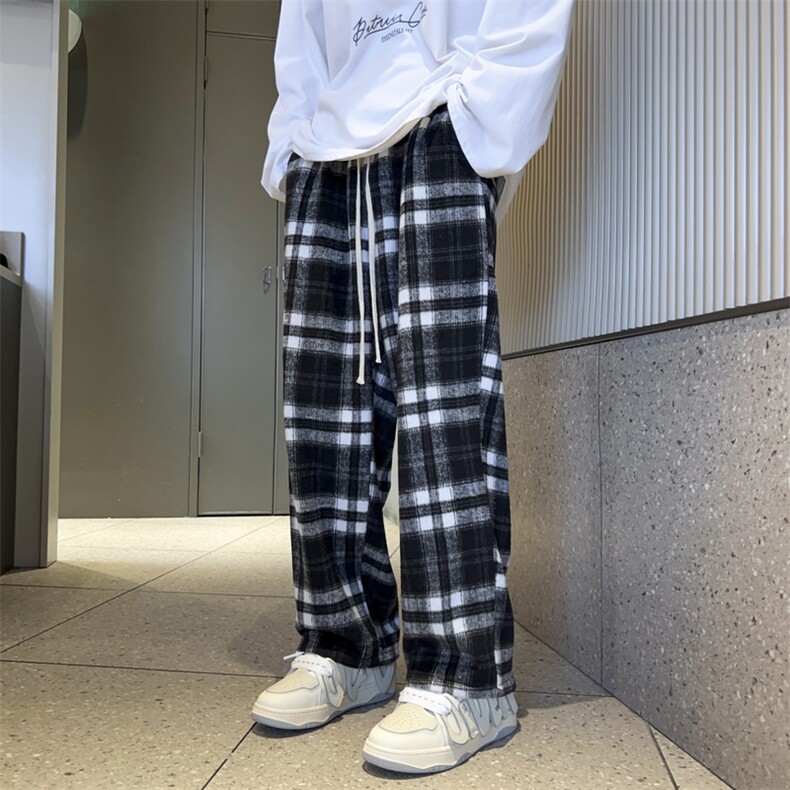 高街休闲裤男韩版潮流格子个性帅气2024冬季新款ins长裤K4505-P43图片