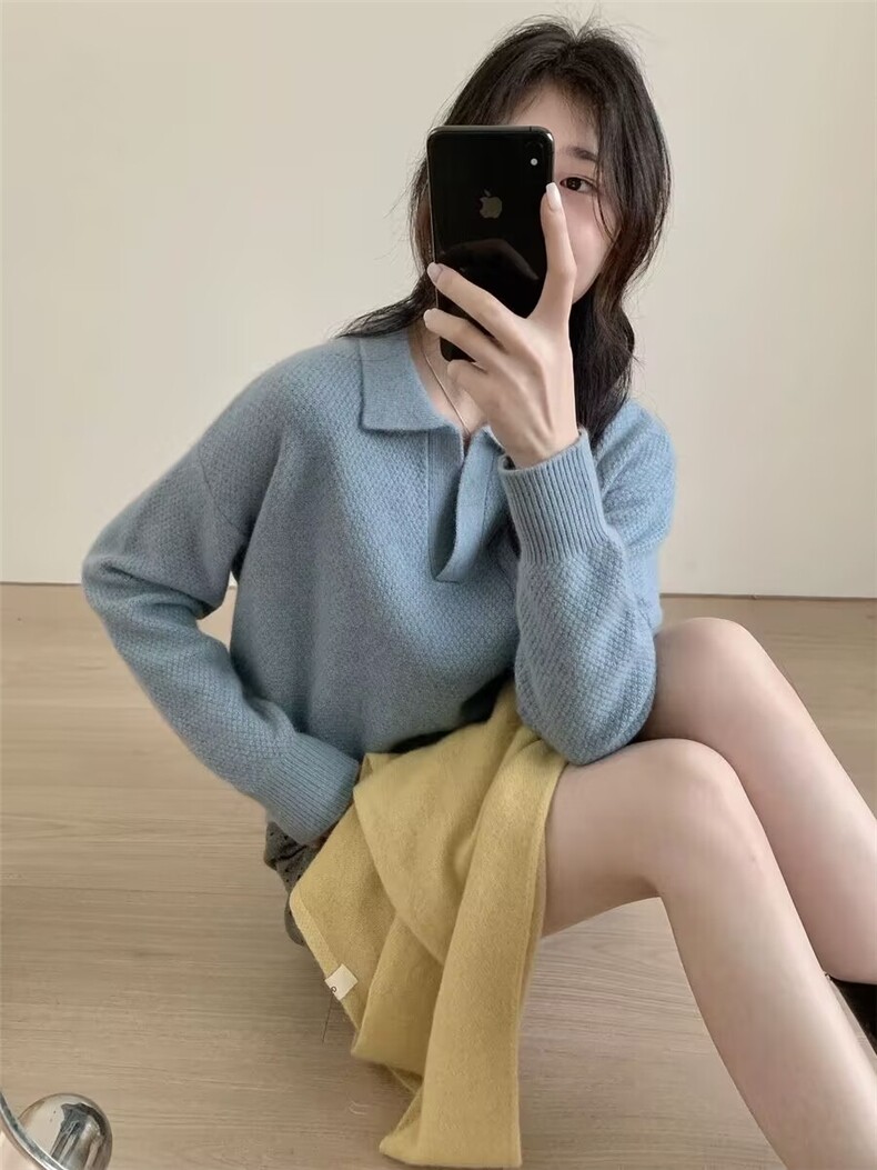 2025羊毛衬衣领羊毛衫舒适百搭简约秋冬新款保暖软糯,女装羊毛衫,莺澜羊绒