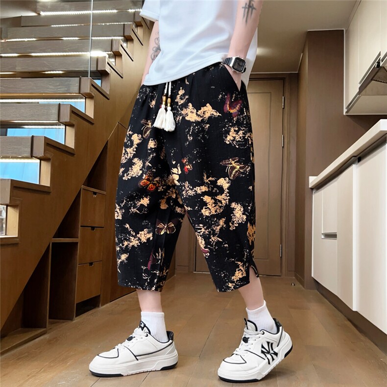 夏季冰丝印花风七分裤男士中裤水墨休闲裤潮流A266-KZ772-P50图片