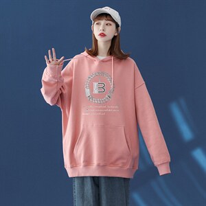 中性秋季潮流字母印花上衣宽松连帽卫衣W228P35控58加绒P45