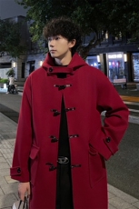 秋冬牛角扣连帽毛呢大衣男新年宽松风衣外套MN00706/P125加棉P135，男装风衣，电商B316
