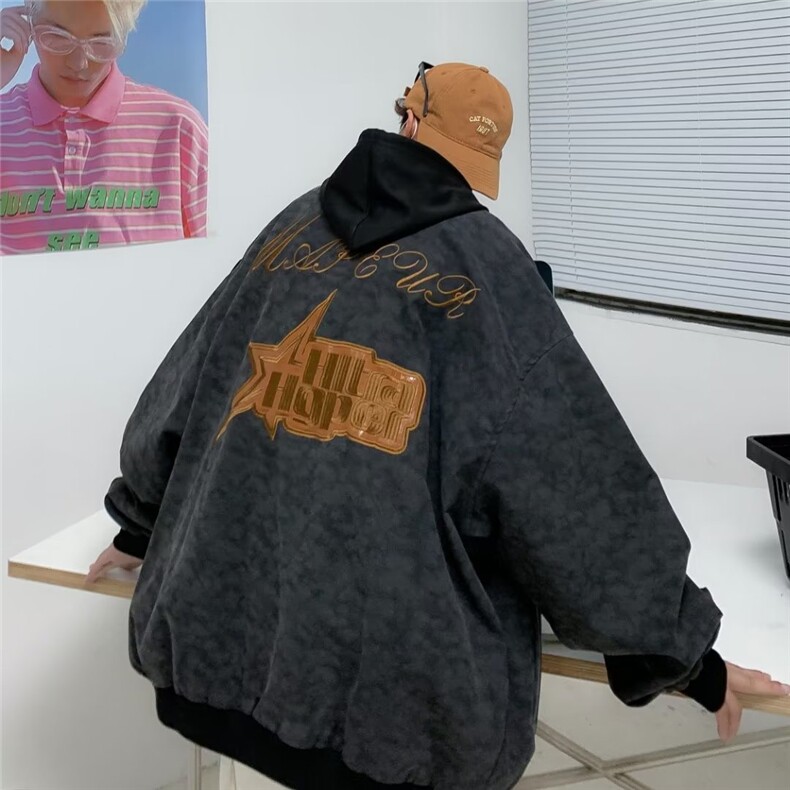 男秋季外套潮牌街头刺绣麂皮绒夹克W1144P75,男装夹克,星座1116-2