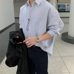 春秋条纹长袖衬衫男韩版潮流寸衫日系休闲衬衣宽松上衣XZ710-813图片