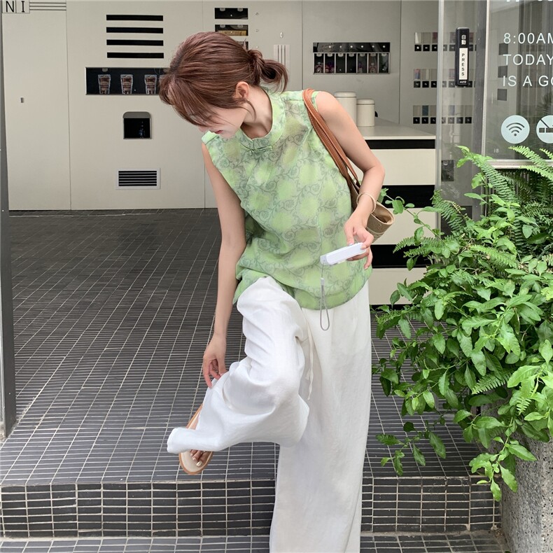 小清新无袖上衣休闲阔腿裤套装女2025夏新款韩系松弛感减龄两件套图片