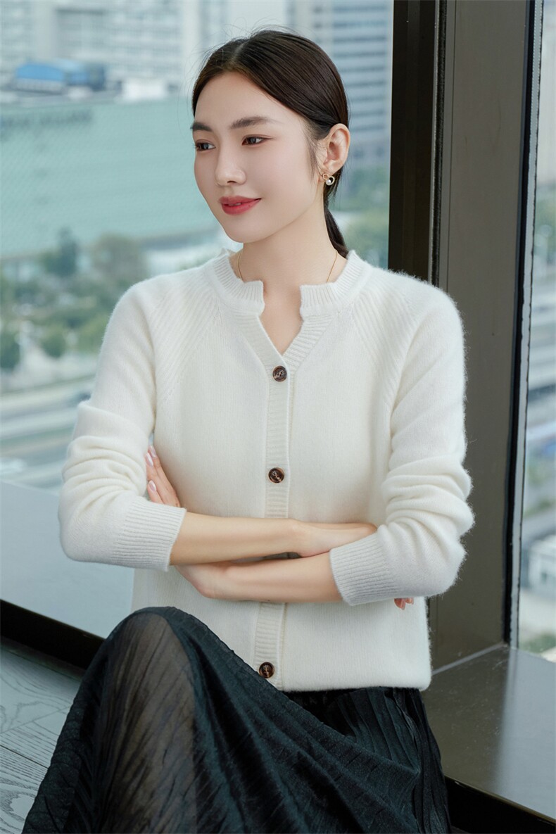 早秋必备百搭时尚新款插肩羊毛开衫显瘦修身优雅气质,女装羊毛衫,百越羊绒
