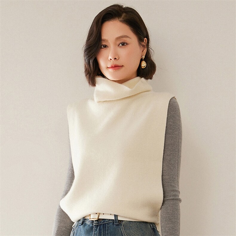 2025秋冬新款山羊绒马甲女高领叠穿针织马夹宽松无袖毛衣坎肩上衣，女装马甲，尚达羊绒