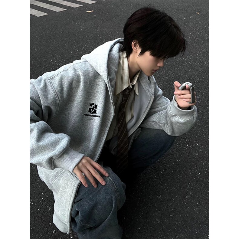 抖音得物高品质350克秋冬双头双拉链卫衣开衫外套AW7401,女装短外套,电商A443