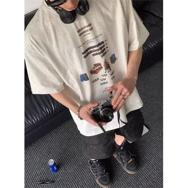 夏季宽松美式复古潮牌印花设计感宽松圆领短袖T恤酷男TD665,男装T恤,星座1116A（原606A-3）