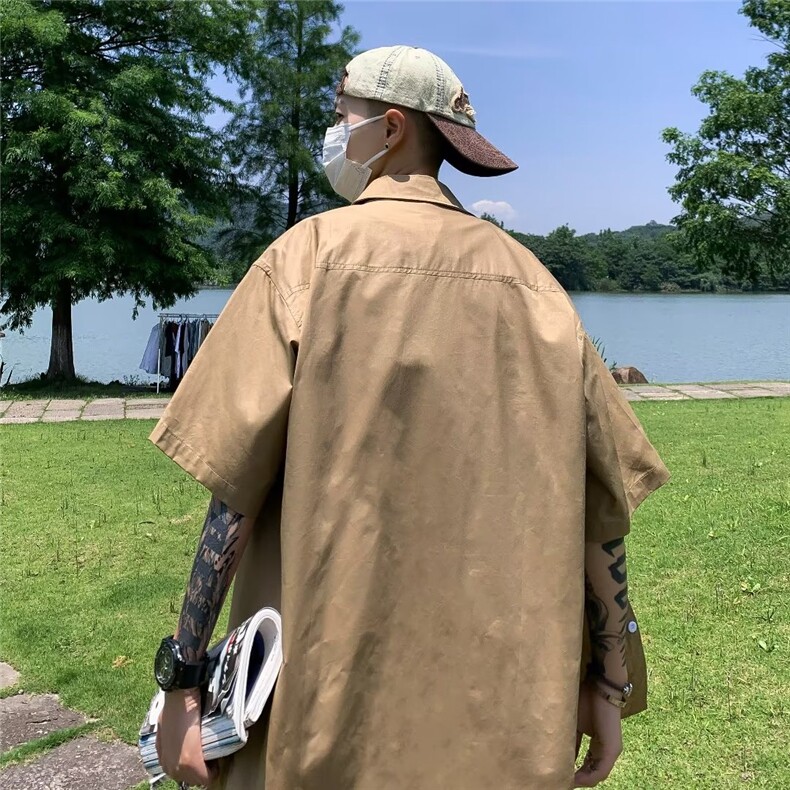 日系复古帅气衬衫男短袖夏季薄款青少年工装衬衣P32,男装衬衫,星座1116-2