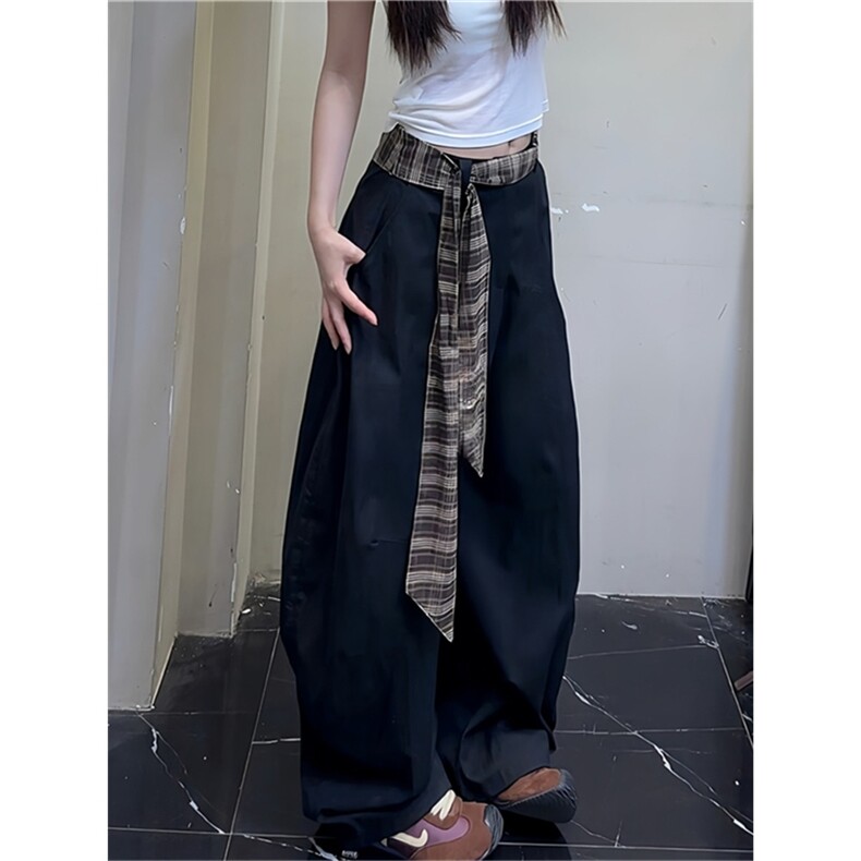 夏季设计感百搭休闲裤子配腰带宽松时尚弯刀阔腿裤女高腰薄款显瘦，男装休闲裤，星座1210-1
