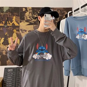 703-W7225 秋季男士卡通彩虹云朵印花圆领套头卫衣图片