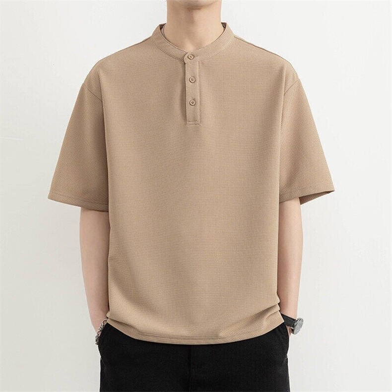 25067-特P50立领短袖Polo衫男纯色修身青年痞帅商务亨利领T恤衫，男装Polo衫，电商D310B-1