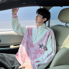 毛毯风脏脏布半拉链卫衣假两件2026秋季宽松A436-109-P5888，男装卫衣，电商A436