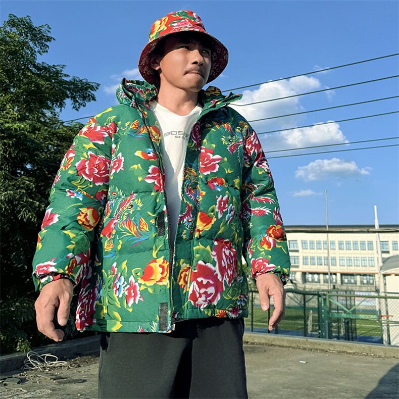 MY206绿色连帽加厚保暖防寒棉衣外套棉袄棉服东北大花男女团队潮,男装棉衣,星座115A(原星座507）