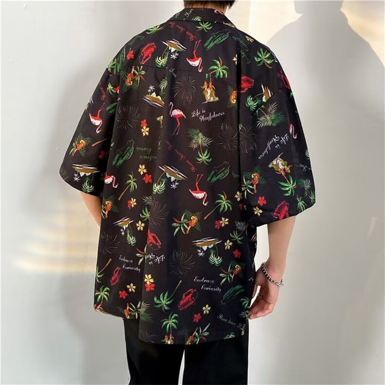 日系五分袖春夏季新款衬衫潮流慵懒男方领宽松型衬衫C1323P30,男装衬衫,星座1116-2