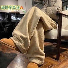 抖音品质冬季新款羊羔绒保暖宽松直筒休闲裤B315-K847-p65控88，男装休闲裤，电商B315
