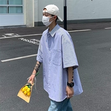 方领新款潮流ins简约日系青春流行潮夏季衬衫慵懒男五分袖~CC110，男装衬衫，星座601-2