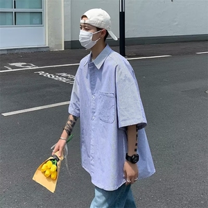 方领新款潮流ins简约日系青春流行潮夏季衬衫慵懒男五分袖~CC110图片