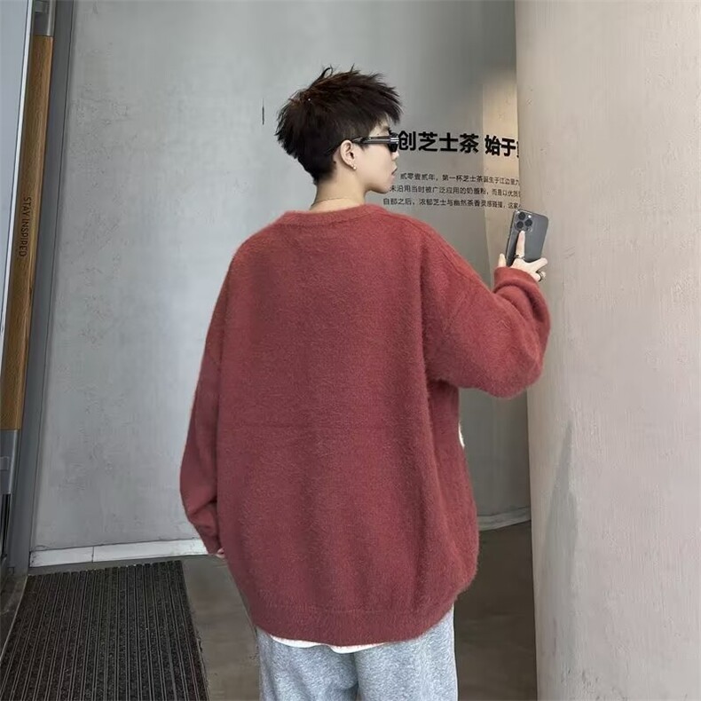 美式冬季圆领字母提花水洗貂毛毛衣男潮牌时尚加厚保暖针织衫潮,男装针织衫/毛衣,星座410-7