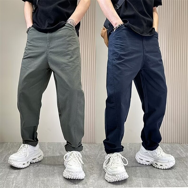 男士休闲裤春秋冬季设计感高腰纯色弯刀裤痞帅百搭直筒宽松长裤子,男装休闲裤,星座506A