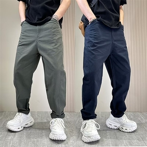 男士休闲裤春秋冬季设计感高腰纯色弯刀裤痞帅百搭直筒宽松长裤子