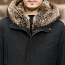 Y29011冬季男士派克服大衣貉子毛内胆连帽皮草中长款加厚P1700，男装皮衣，电商B360