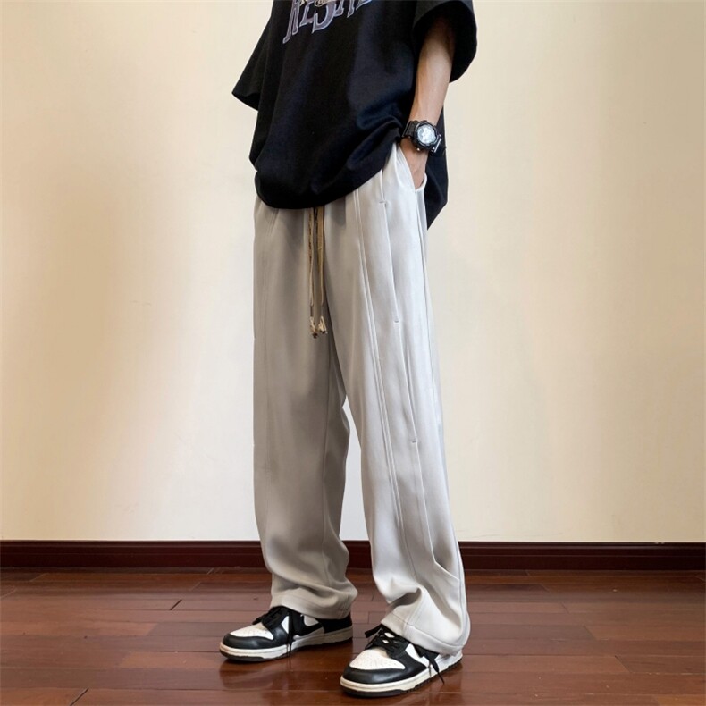 夏季坠感百搭宽松休闲裤男 高街清爽个性小设计长裤子KK966/P50图片