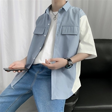 2021夏季短袖工装衬衫衬衫男士衬衣黑711S616P25，男装衬衫，星座513