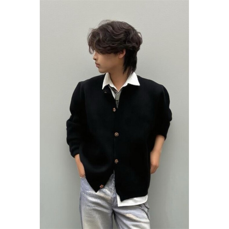 格雷系短宽boxy针织开衫秋冬重磅加厚男女miu系毛衣外套~M78,男装针织衫/毛衣,星座601-1