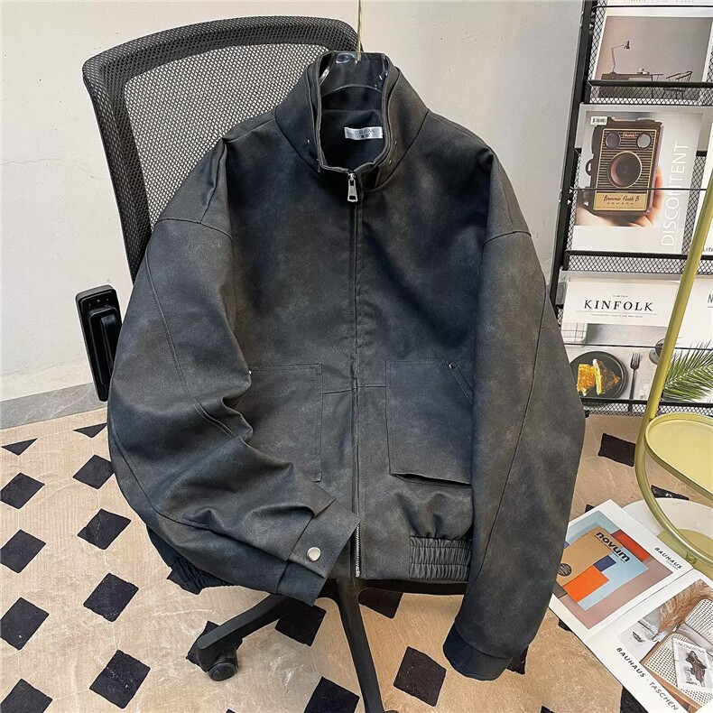 短款美式PU机车皮衣外套春秋季高级感小个子夹克2832P78,男装皮衣,星座410-2