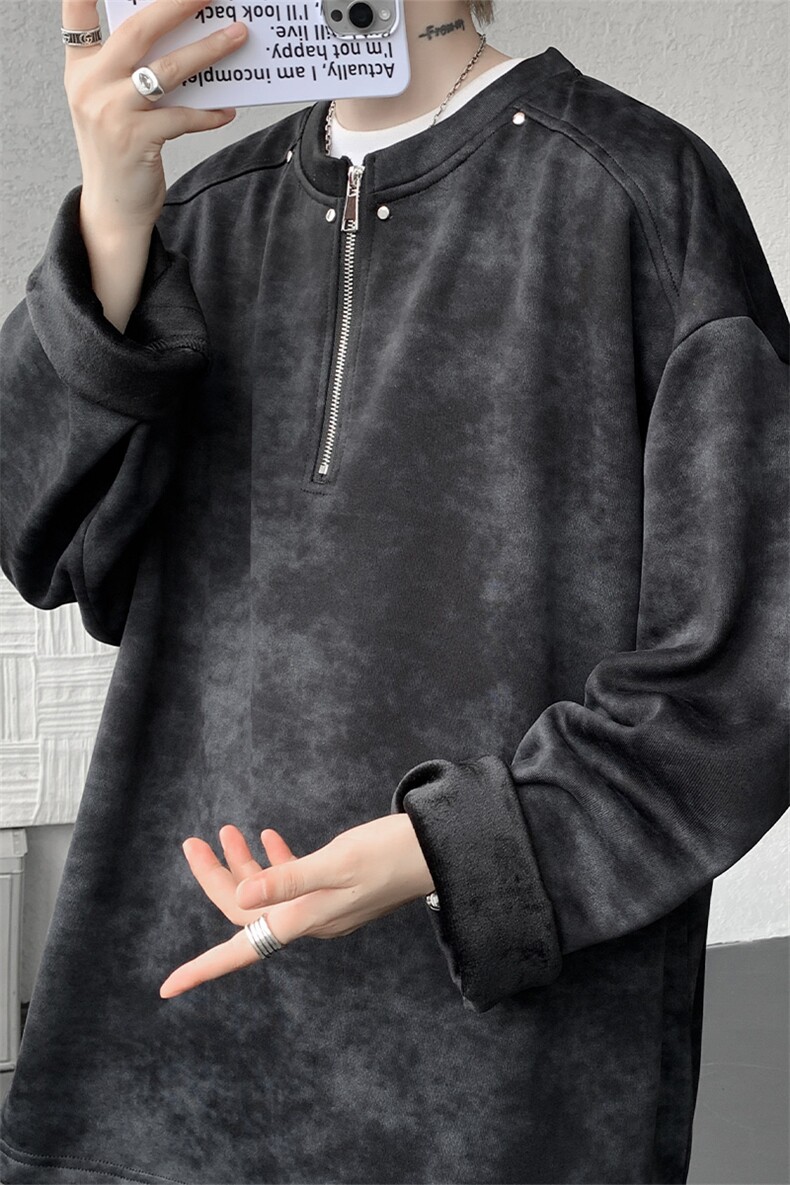 WY10147-特P36控68重磅扎染正肩铆钉半拉链大码休闲卫衣男,男装卫衣,电商A059