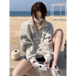 秋冬新款情侣休闲通勤简约半拉链翻领宽松长袖卫衣男女 WC306图片