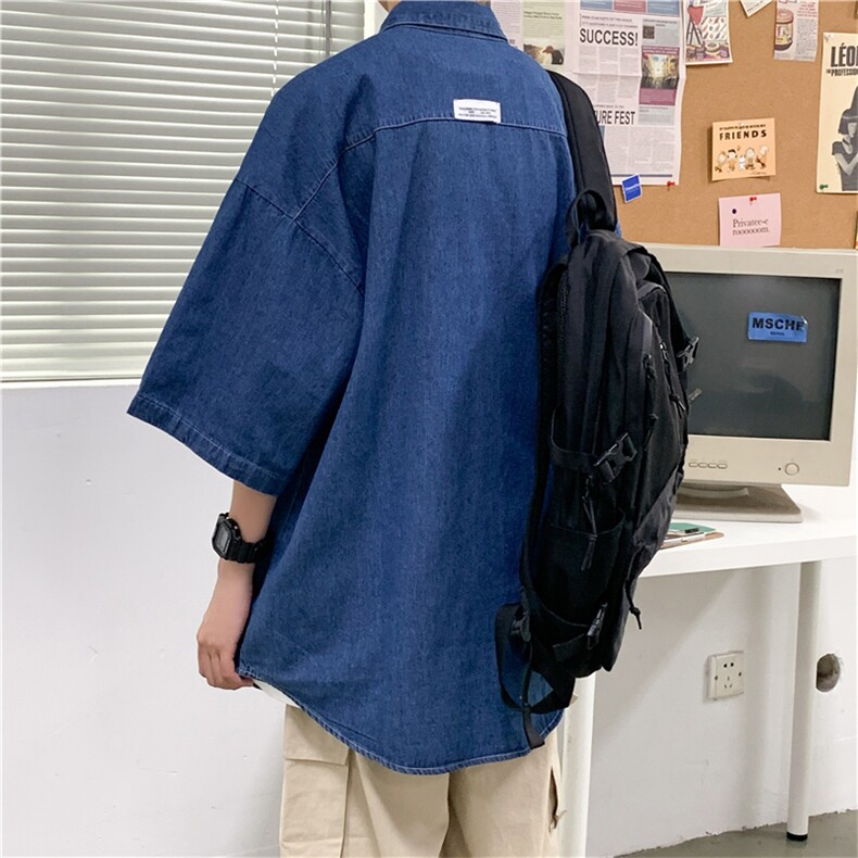 夏季薄款牛仔衬衫男短袖休闲港风百搭韩版潮流宽松外套CS051-P40,男装衬衫,星座1008