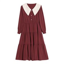 2021春秋季新款拼色长款亲子连衣裙蛋糕裙中长款复古长袖女，女装连衣裙，安之芮娜