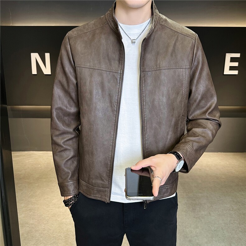 秋季2025新款立领皮衣外套男装上衣机车服皮夹克A313-PY915-P145,男装皮衣,电商A313