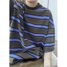 复古宽松T恤IVY风格美式葡萄紫色条纹短袖T恤情侣小众T09，男装T恤，星座1116A（原606A-3）