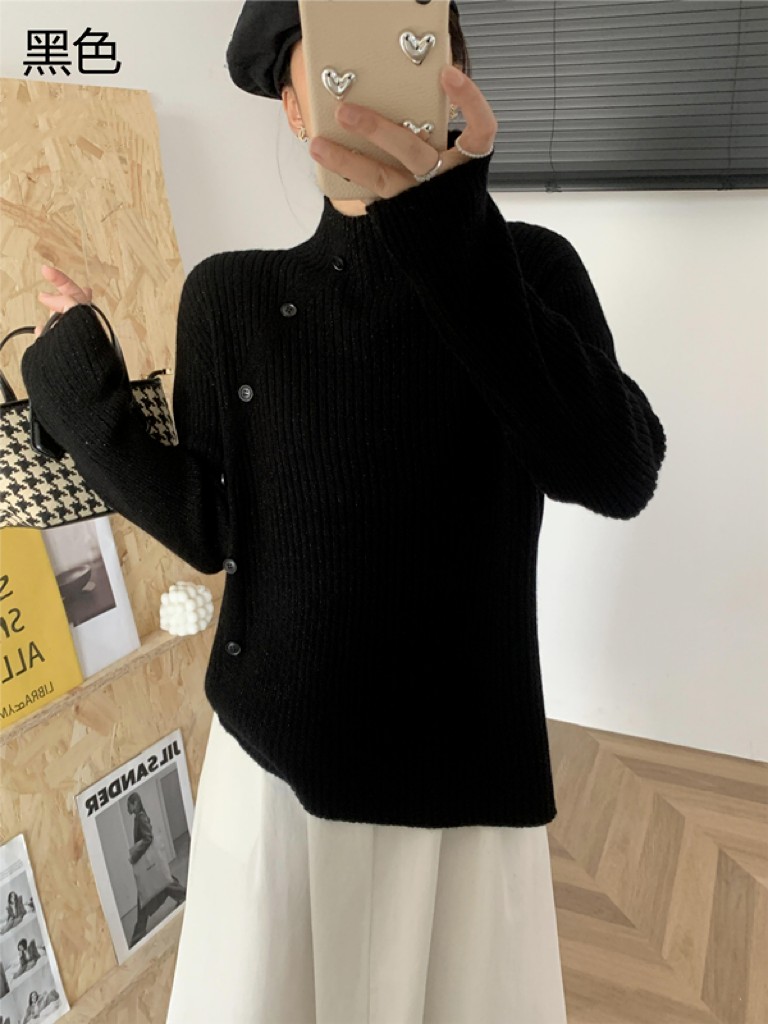 金线抽条半高领女士上衣秋冬保暖纯色套头长袖,女装羊毛衫,牧思羊