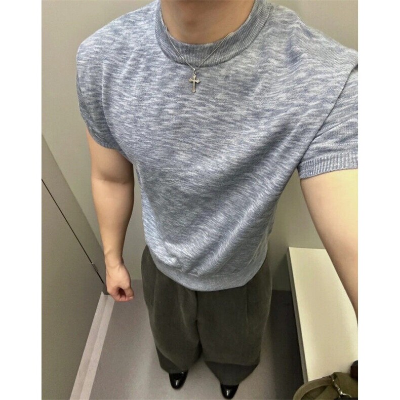 DXM16LL-P43美式针织短袖男显肌肉健身运动x小领口t恤，男装T恤，星座1007（原301D）