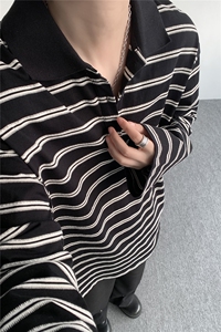 8XL-M 条纹定律polo衫男翻领长袖t恤大版宽松上衣 CX3011-P39图片