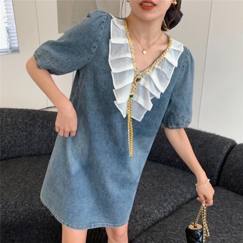 夏季薄款牛仔连衣裙，女装连衣裙，肆尔
