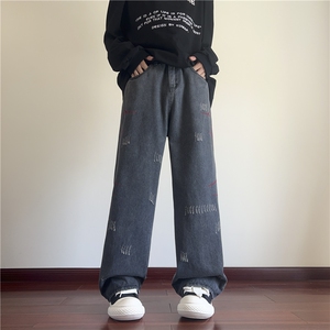 抖音美式复古水洗磨毛牛仔裤宽松直筒裤子B315-K23414-p55控68图片