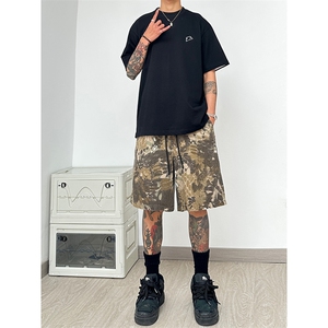 港风 蜂窝爆裂纹迷彩短裤五分裤休闲裤A014-DY25080-P45控68图片