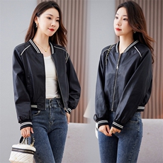 欧货皮衣外套女机车服短款上衣2023秋季新款pu皮棒球服夹克潮ins，女装皮衣，潮流依族