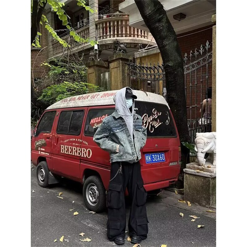 美式复古水洗牛仔翻领外套男春秋潮牌cleanfit短款痞帅工装夹克,男装工装外套,四季星座505