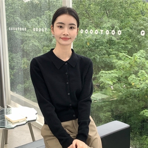 2025秋冬百搭时尚polo纽扣开衫长袖针织衫图片