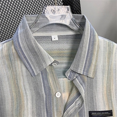 日系复古条纹衬衫长袖夏季薄款亚麻衬衣宽松潮流情侣上衣C513/P45，男装衬衫，星座506B