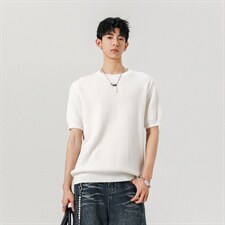 2026夏100棉华夫格老钱肌理感正肩针织短袖T恤TTMT05-特P45控78，男装T恤，星座1315